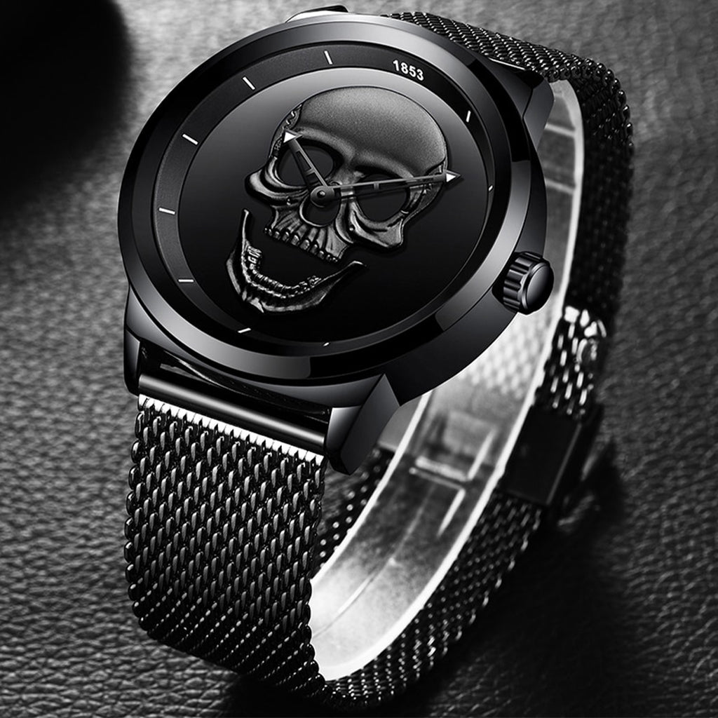 Svart Herrklocka Med Dödskalle