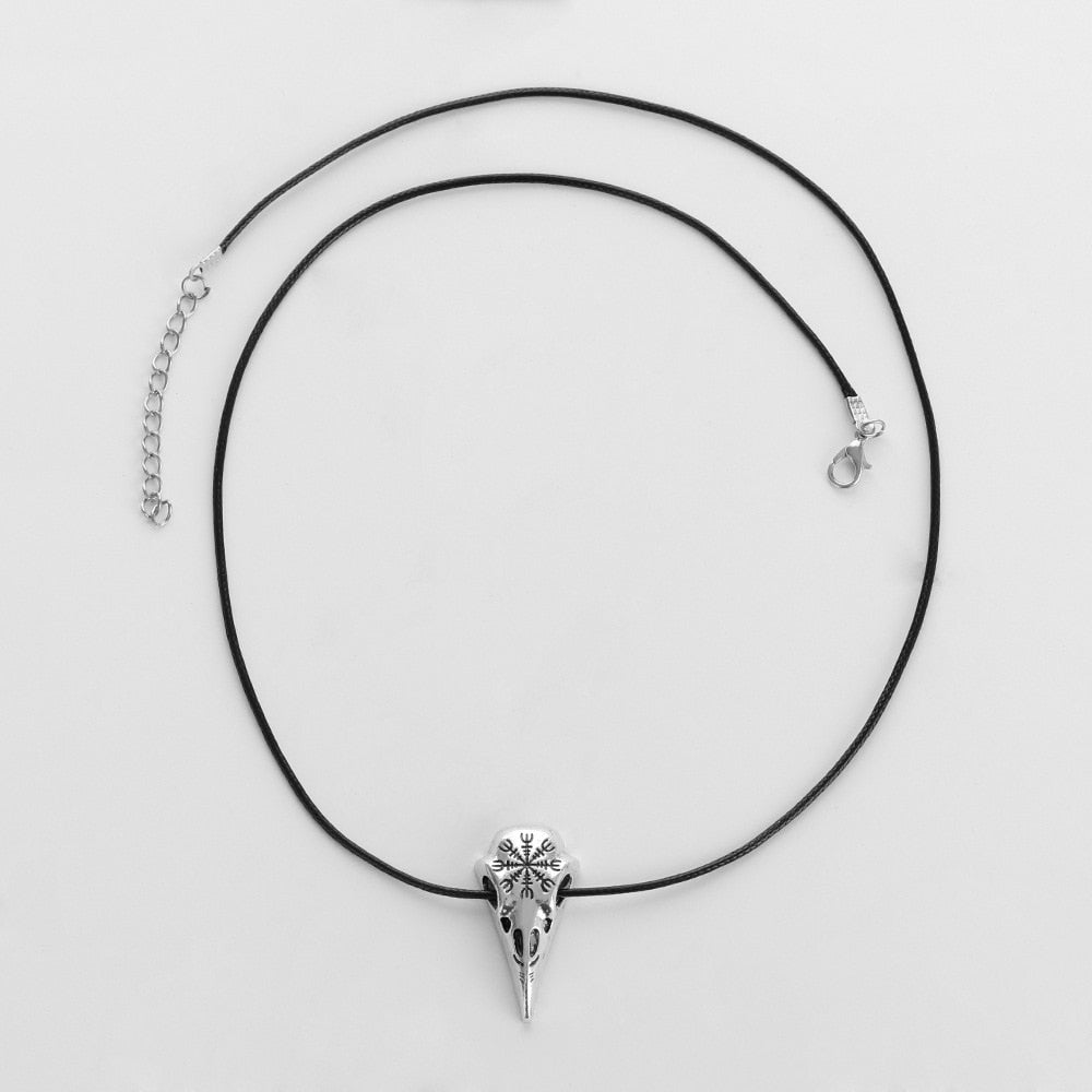 Läder Halsband Med Kråk-Dödskalle