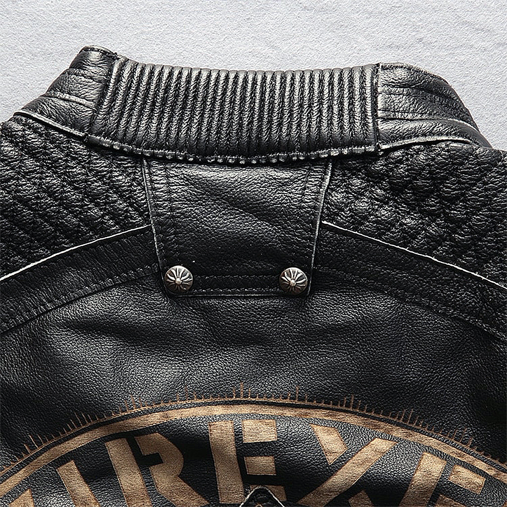 Svart Läderjacka Med Dödskalle Ryggmärke