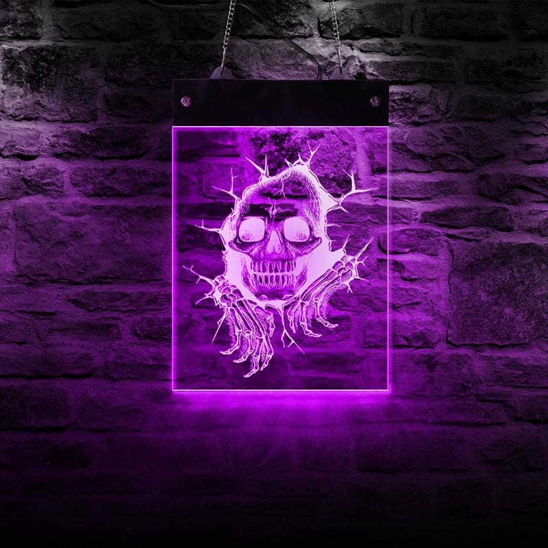 Rosa Ljusskylt Dödskalle