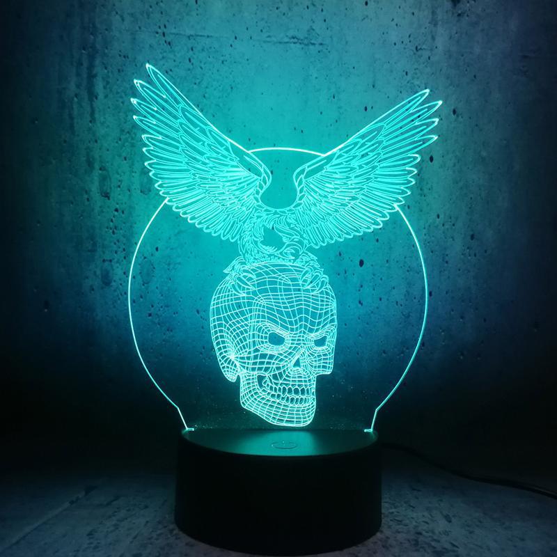 Ljusblå Dödskalle Lampa Örn