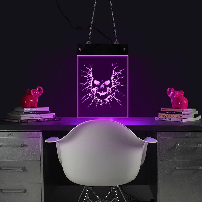 Rosa Dödskalle Ljusskylt