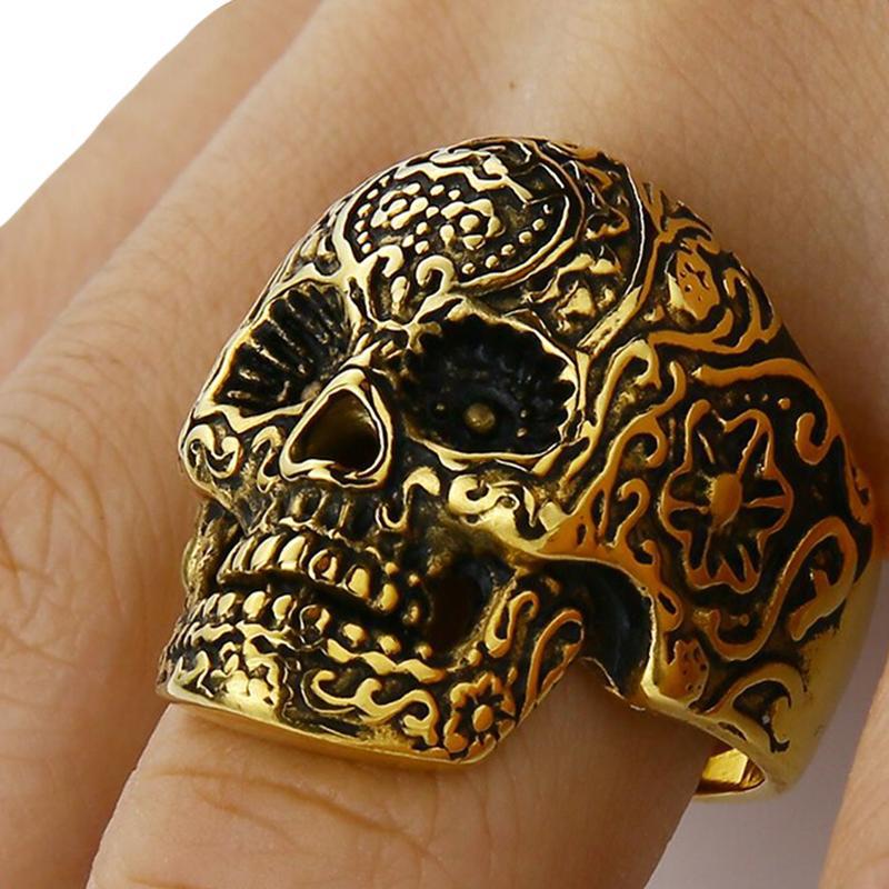 Dödskallering Day Of The Dead (Guldstål)