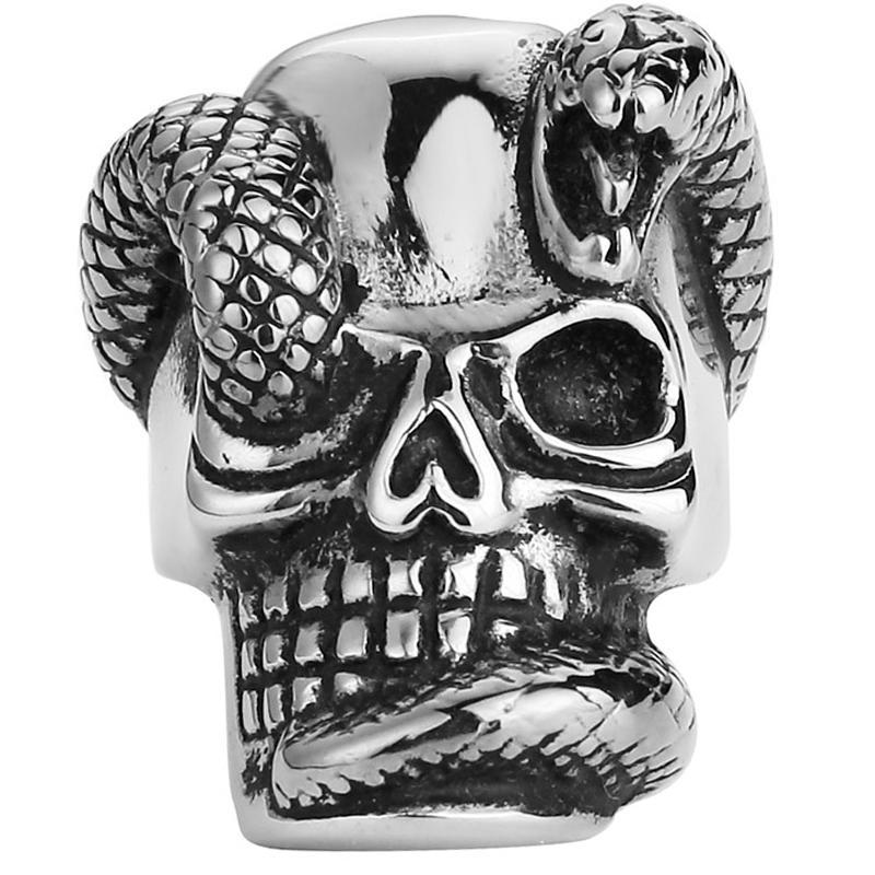 Stålring Med Dödskalle Och Giftorm