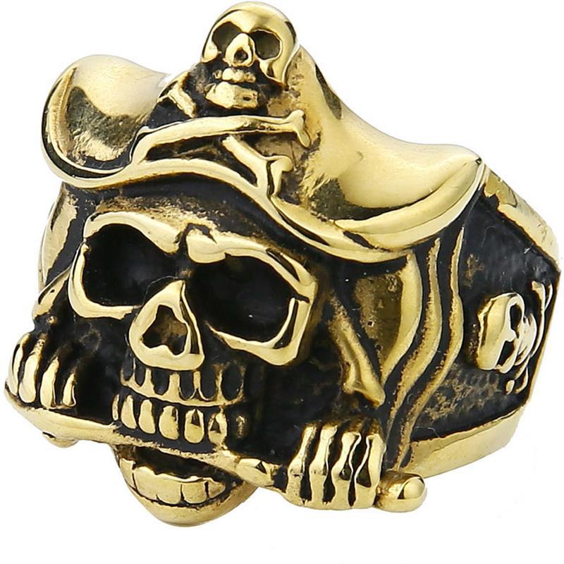 Dödskallering Caribbean Pirate (Guldstål