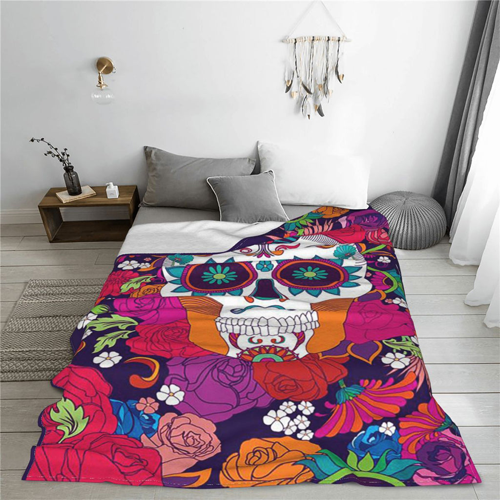 Pläd Med Blommor Och Dödskalle