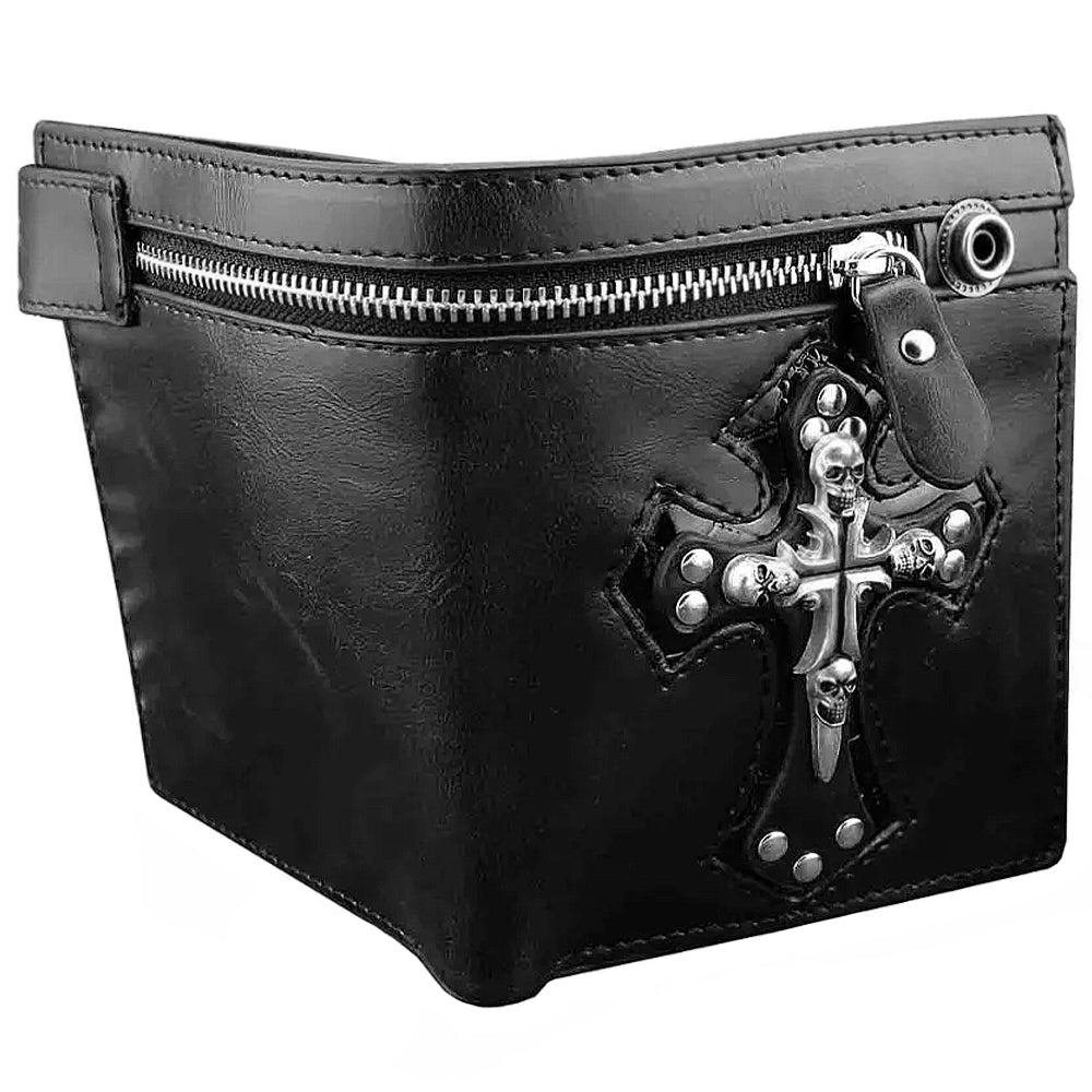Svart Dödskalle Plånbok Kors