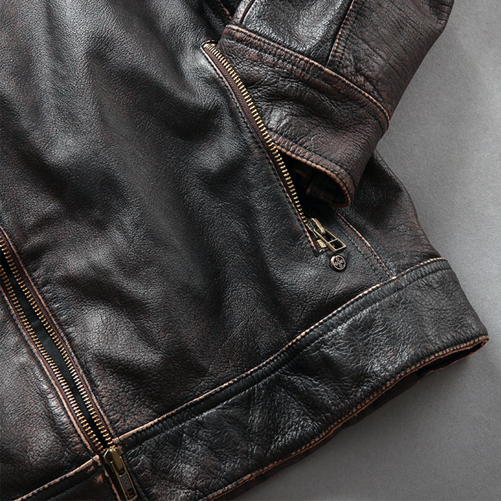 Retro MC Skinnjacka Med Dödskalle Ryggmärke