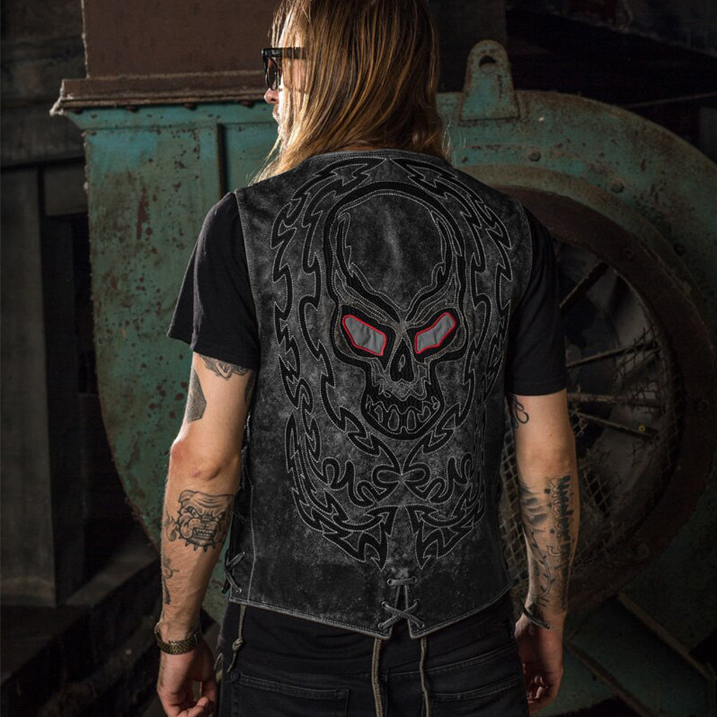 Retro MC-Väst Med Dödskalle Tygmärke