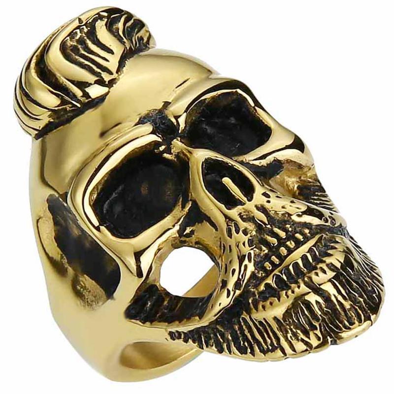 Dödskallering Bearded Biker (Guldstål)