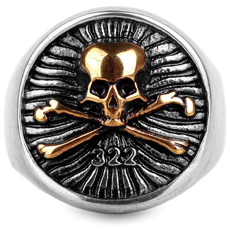 Dödskallering Skull And Bones (Guldstål)