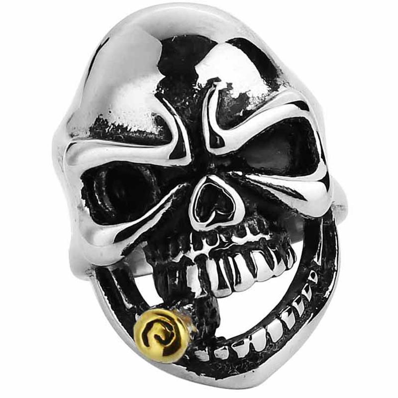 Stålring Dödskalle Med Cigarr