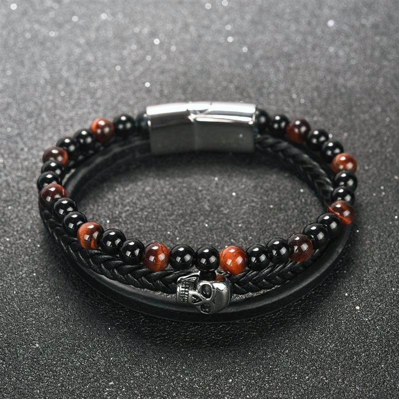 Svart Läderarmband Dödskalle