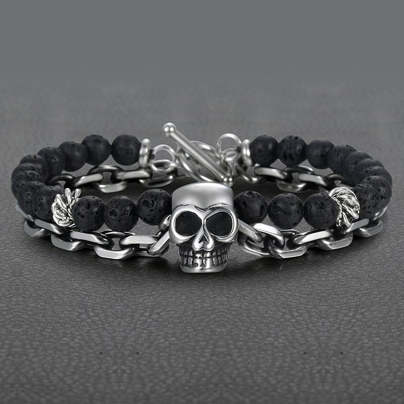 Dödskalle Armband Stål Och Pärlor