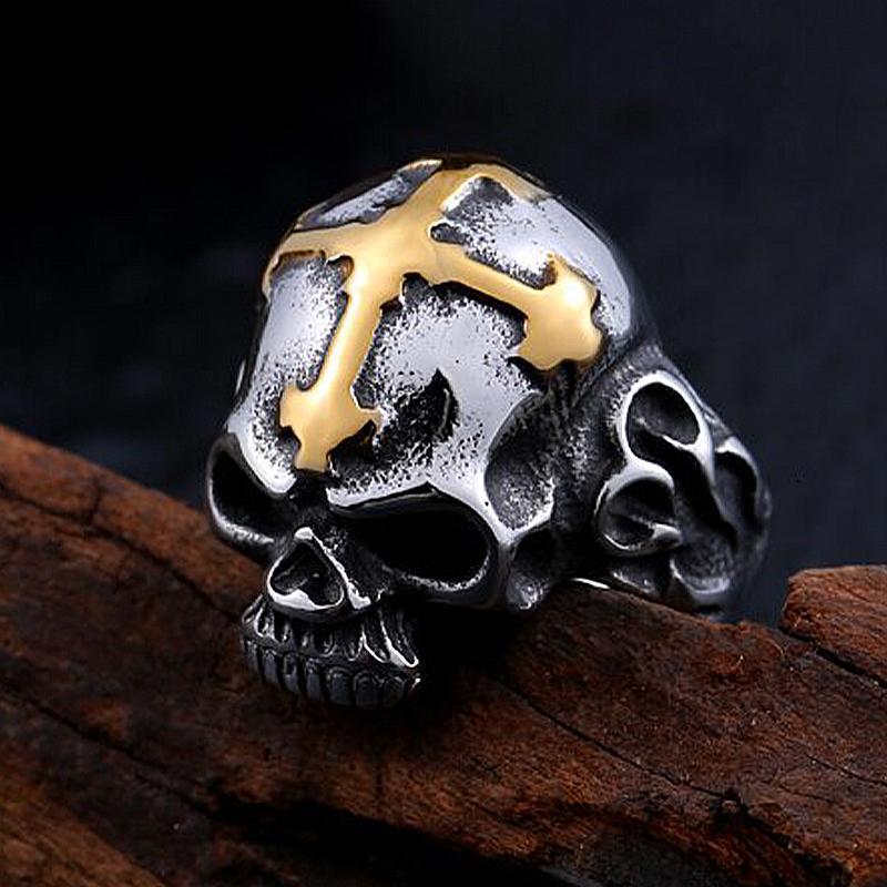 Dödskallering Kristet Kors (Stål)