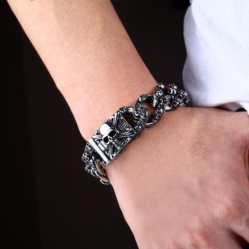 Dödskalle Armband Heavy Cuban Skull Chain (Stål)