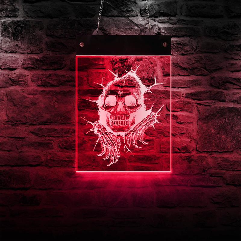 Röd Dödskalle Ljusskylt