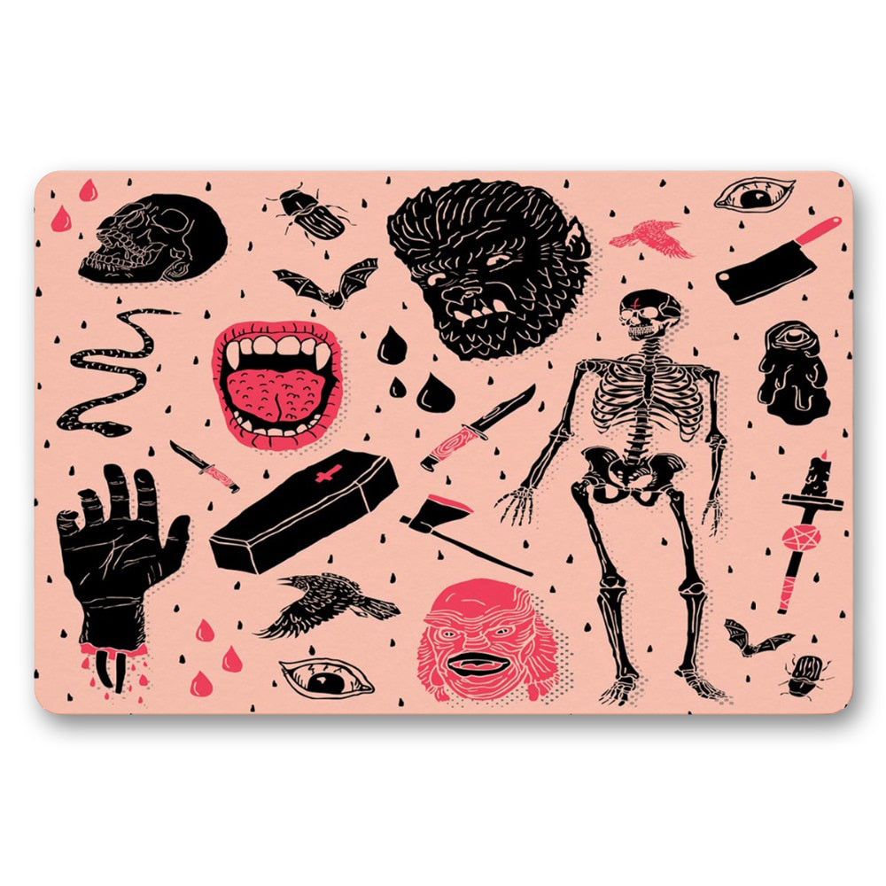 Rosa Dödskalle Dörrmatta