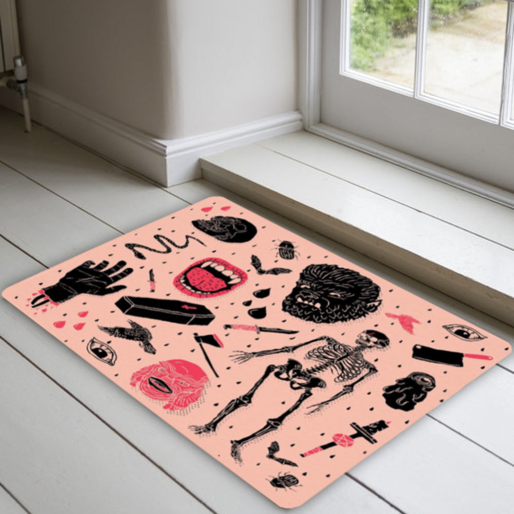Rosa Dörrmatta Med Dödskallar