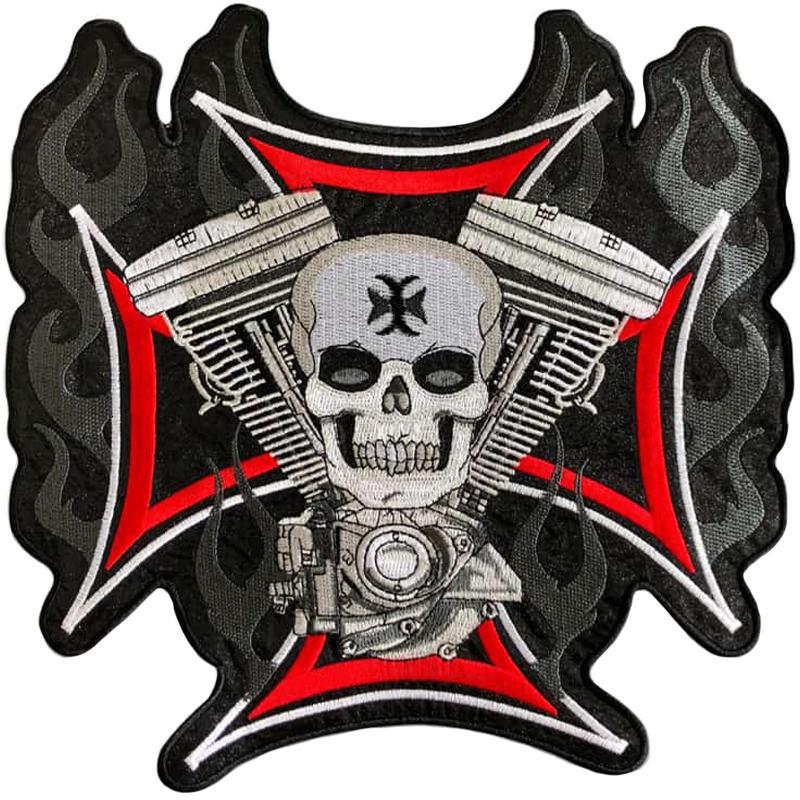 Dödskalle Ryggmärke Motor Och Flammor