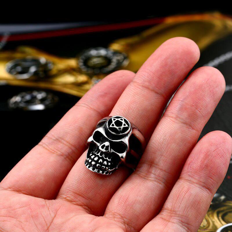 Dödskallering Hexagram Skull (Stål)