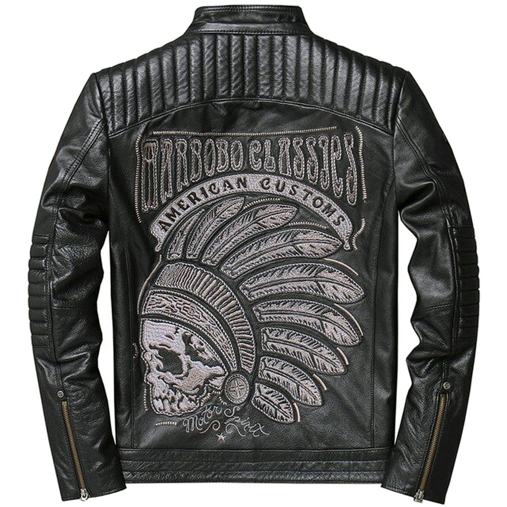 MC Skinnjacka Med Dödskalle Ryggmärke