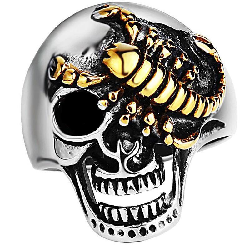 Silverfärgad Dödskalle Ring Skorpion