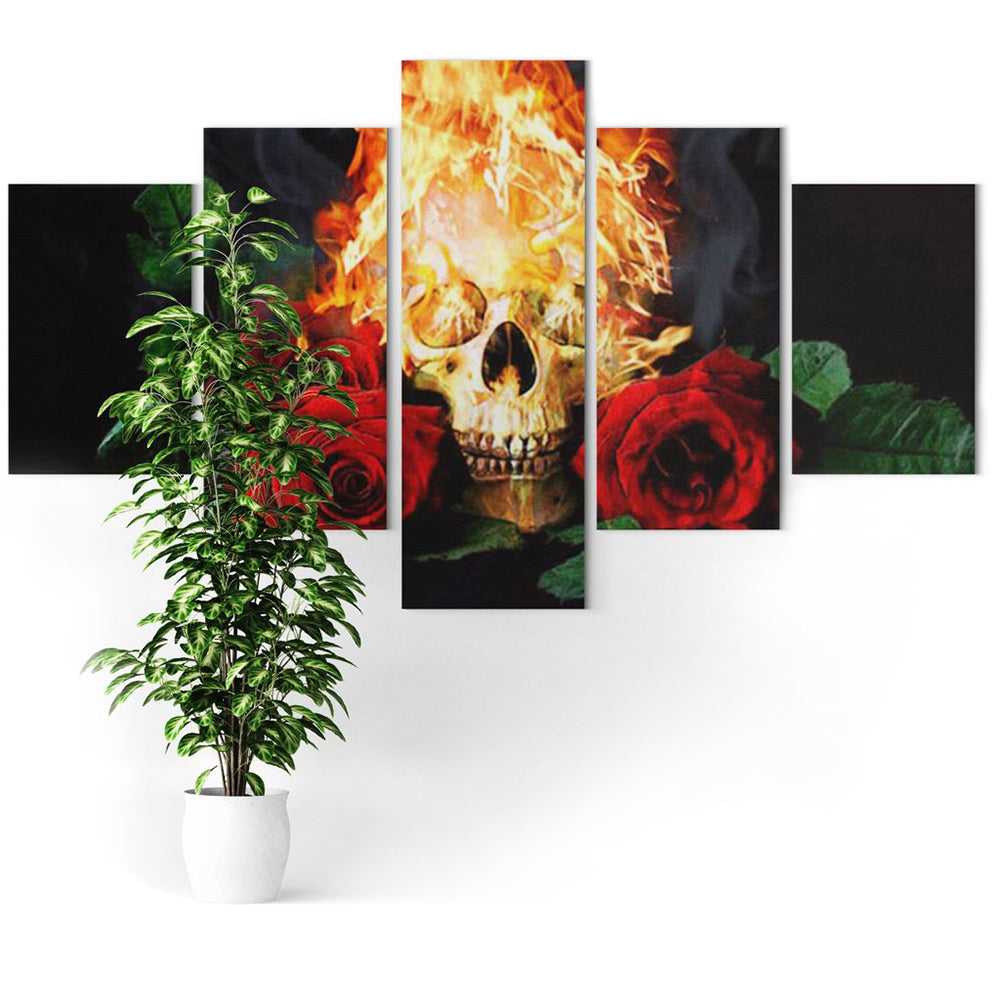 Dödskalle Tavla Eldsflammor