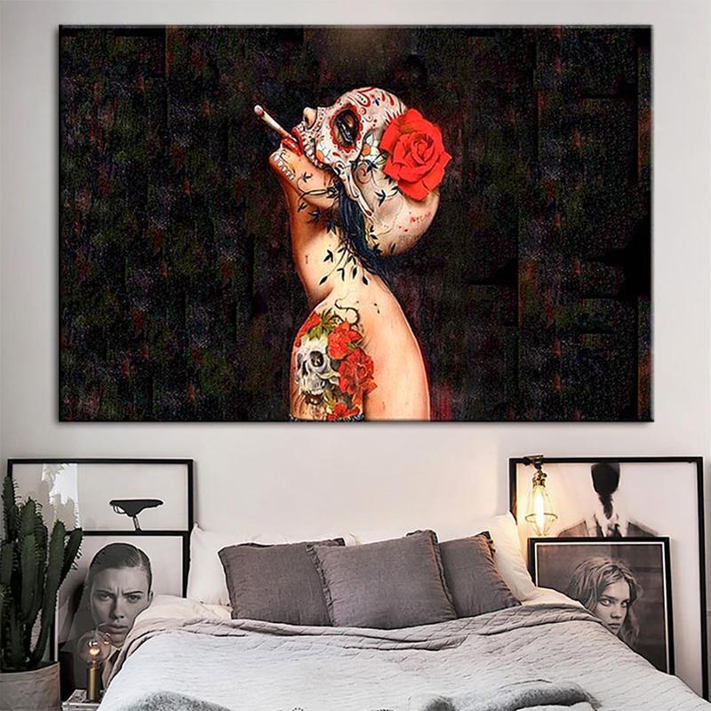 Tavla Rökande Dödskalle Tjej