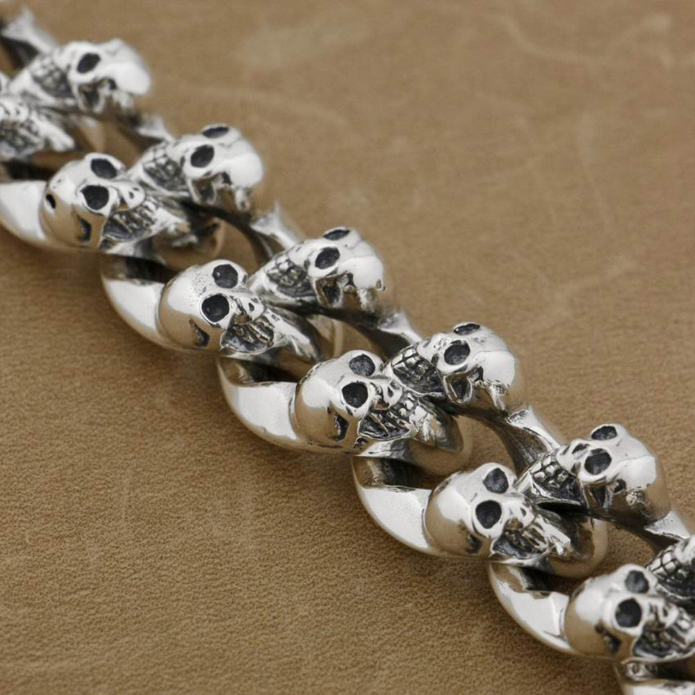 Silverarmband Herr Med Mänskliga Dödskallar