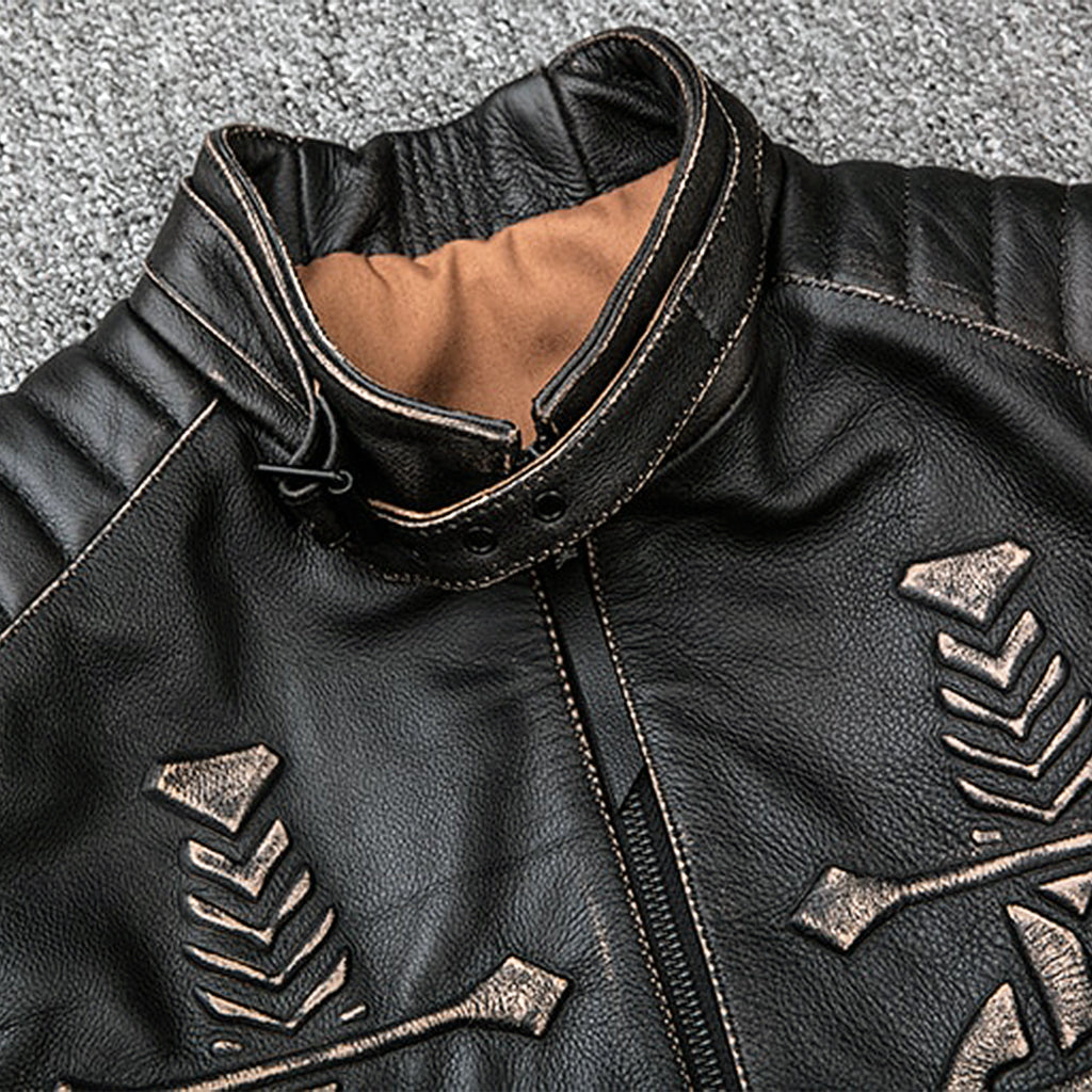 Bikerjacka Läder Med Dödskalle