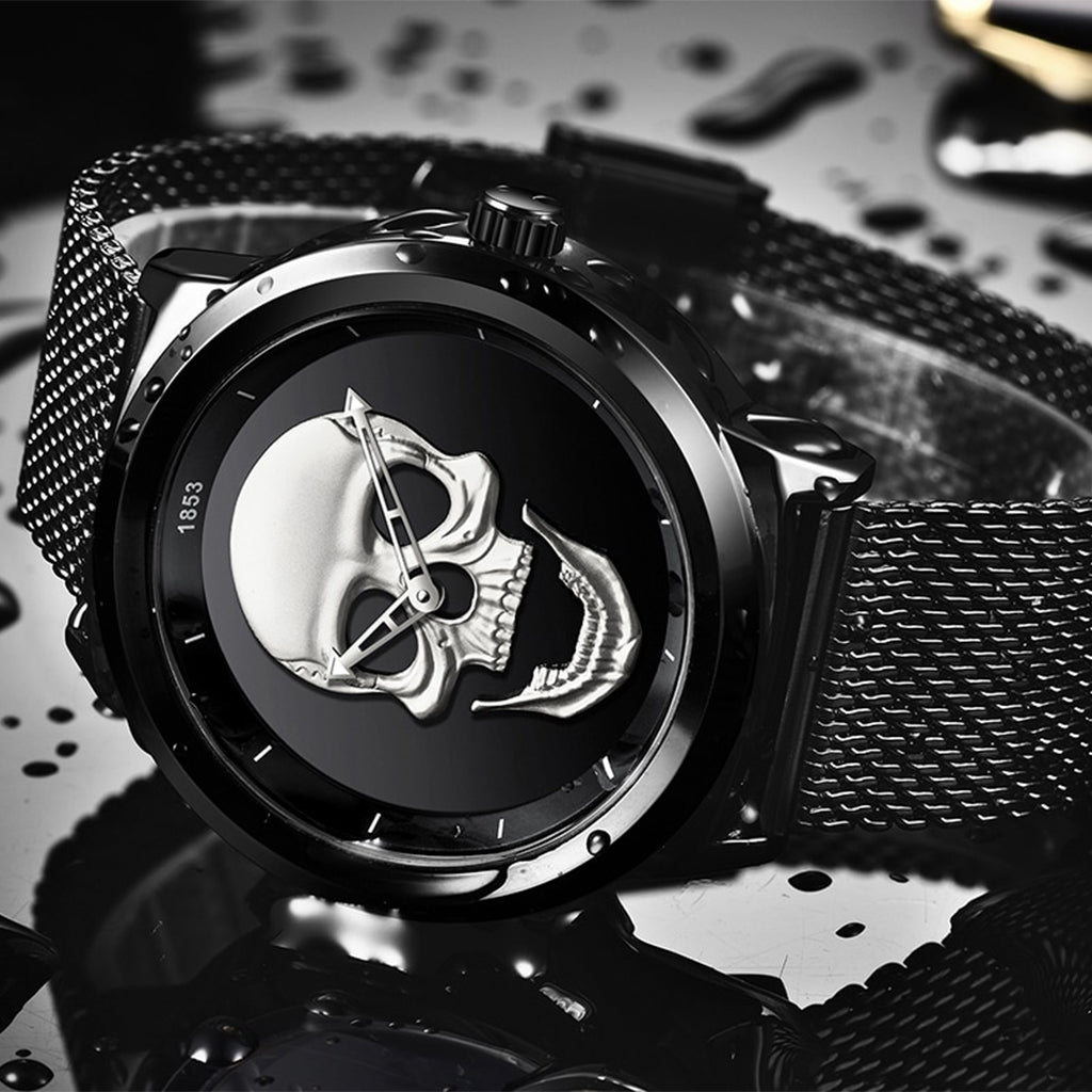 Svart Herrklocka Med Dödskalle