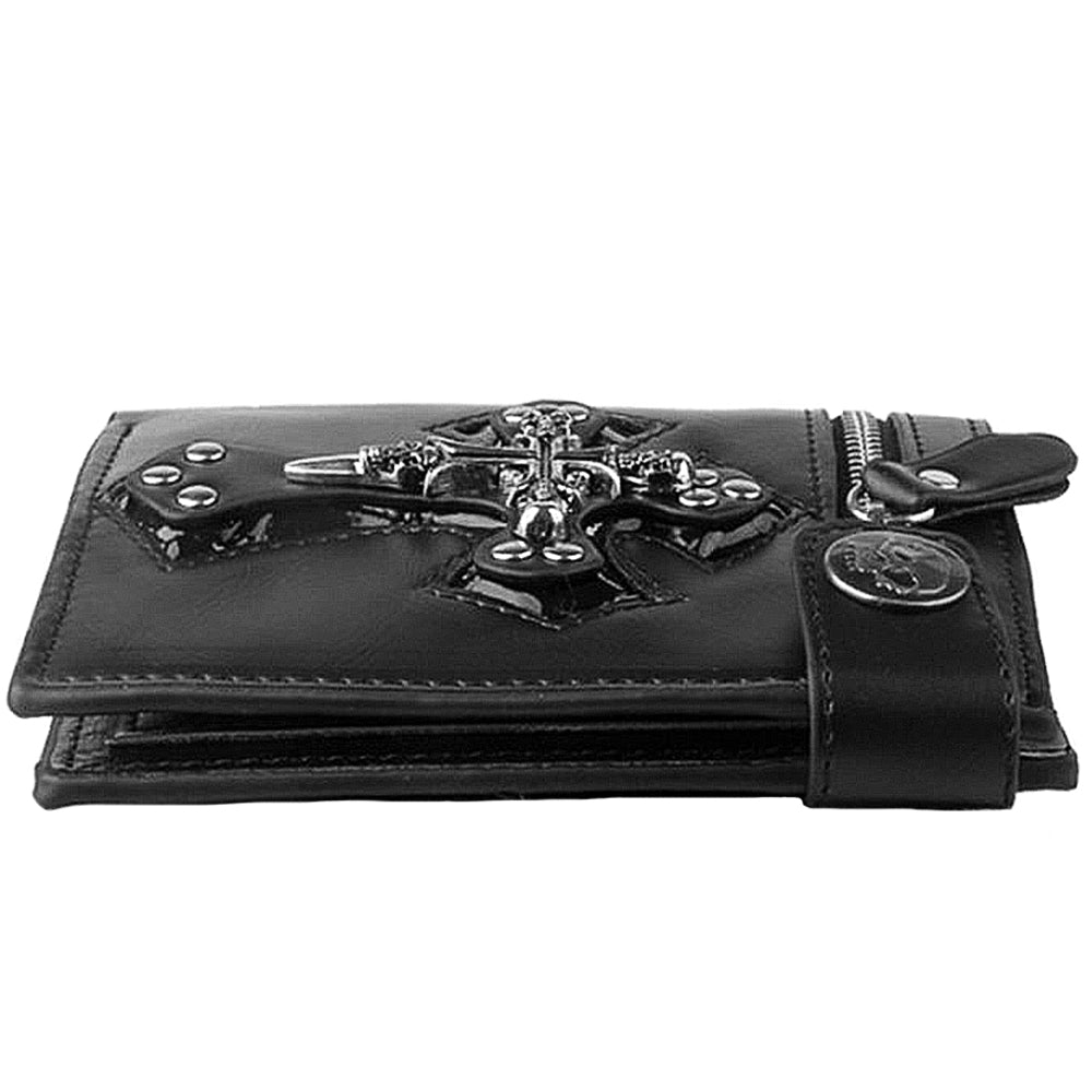 Svart Plånbok Läder Med Dödskalle Kors