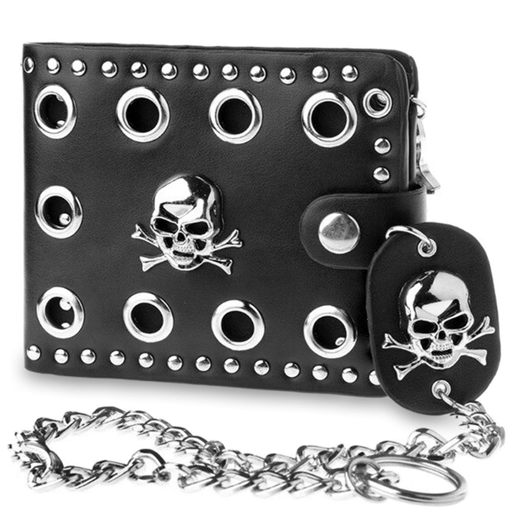 Svart Dödskalle Plånbok Med Kedja