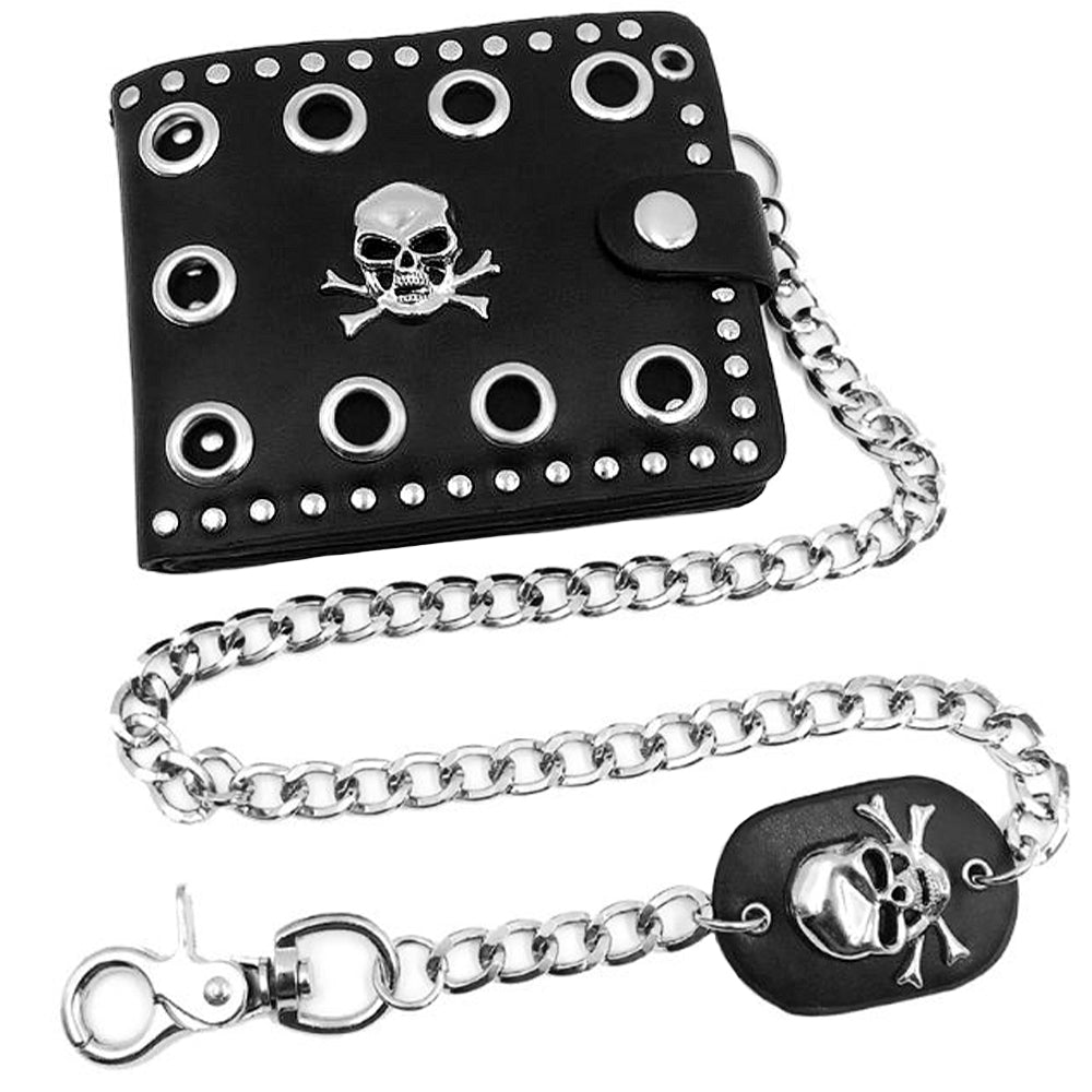 Svart Dödskalle Plånbok Läder Med Nitar