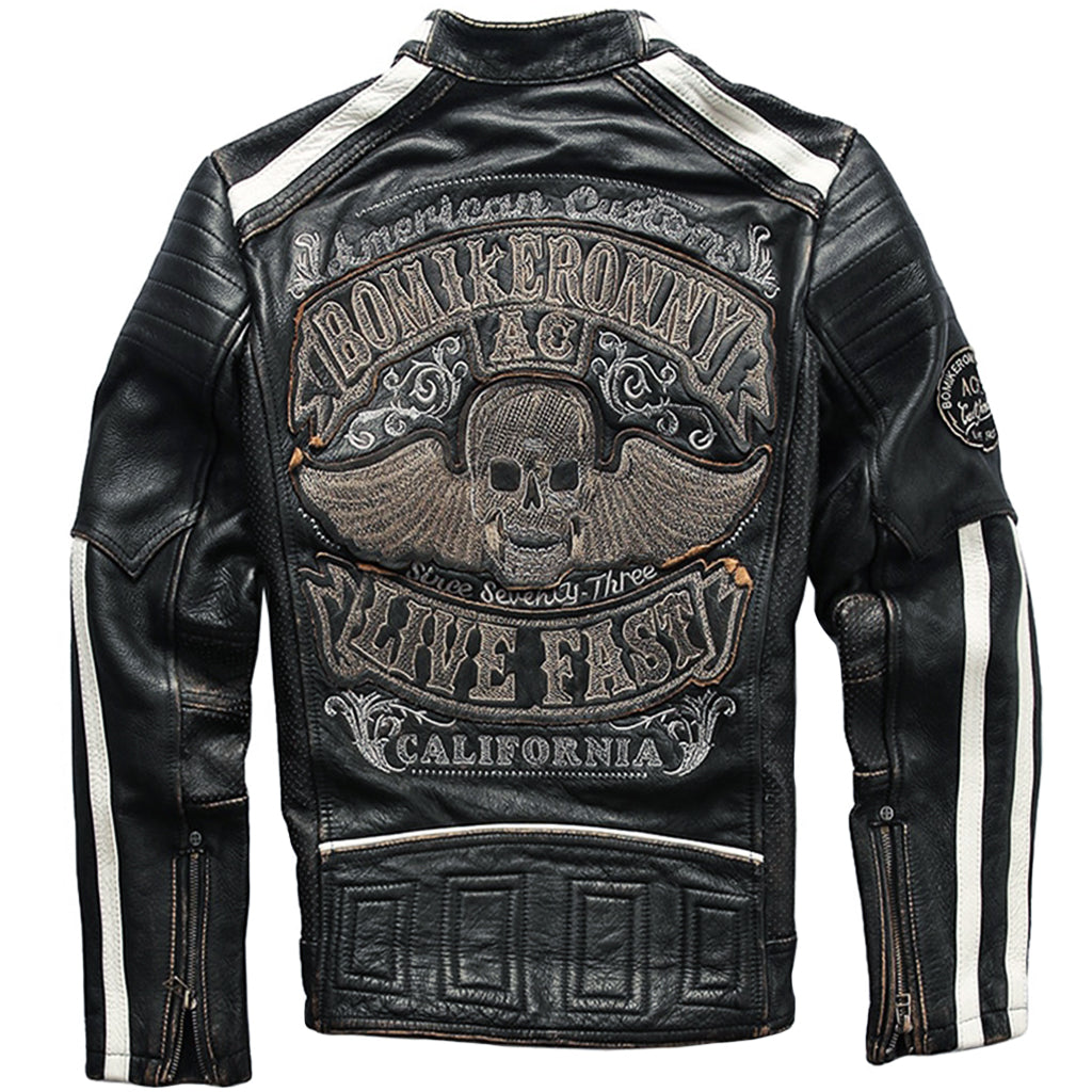 Svart Vintage Skinnjacka Med Dödskalle