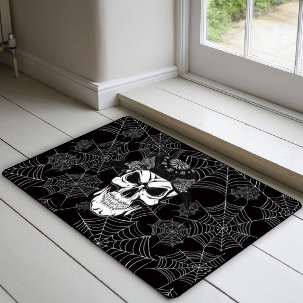 Svart Dödskalle Entrématta Med Spindelnät