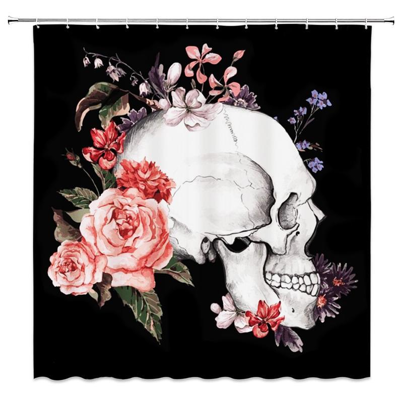 Duschdraperi Dödskalle Med Blommor