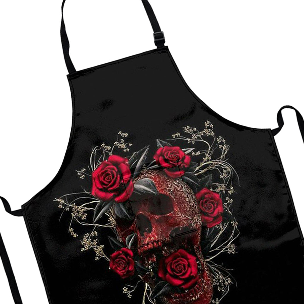 Svart Förkläde Matlagning Med Dödskalle