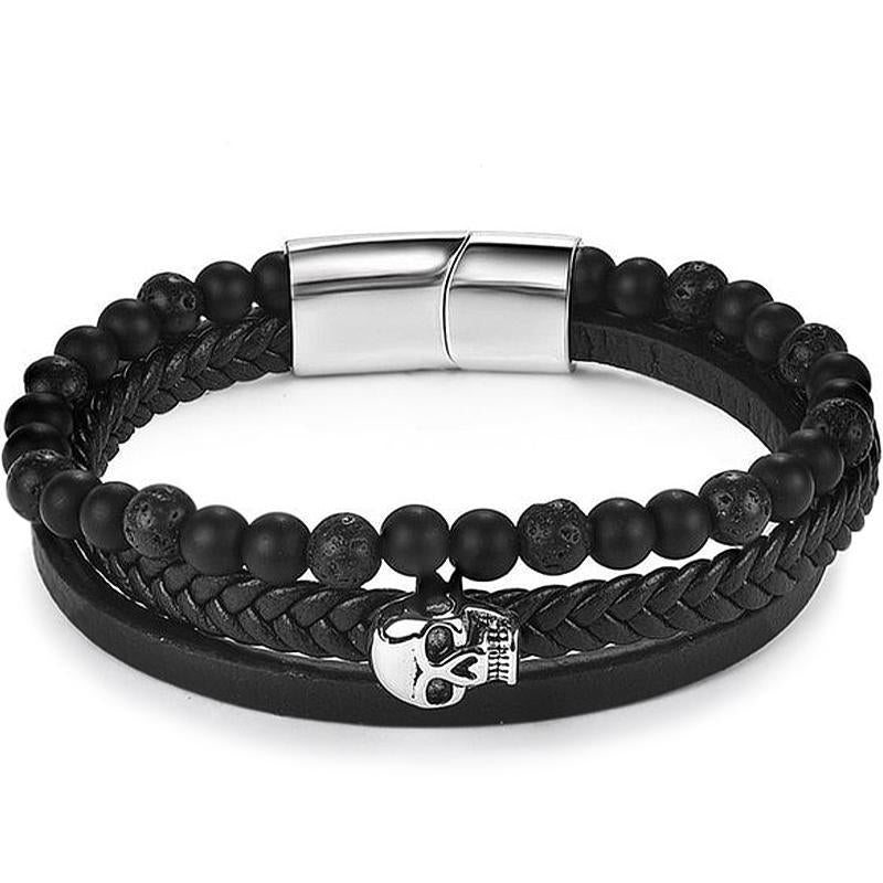 Dödskalle Läderarmband Med Pärlor