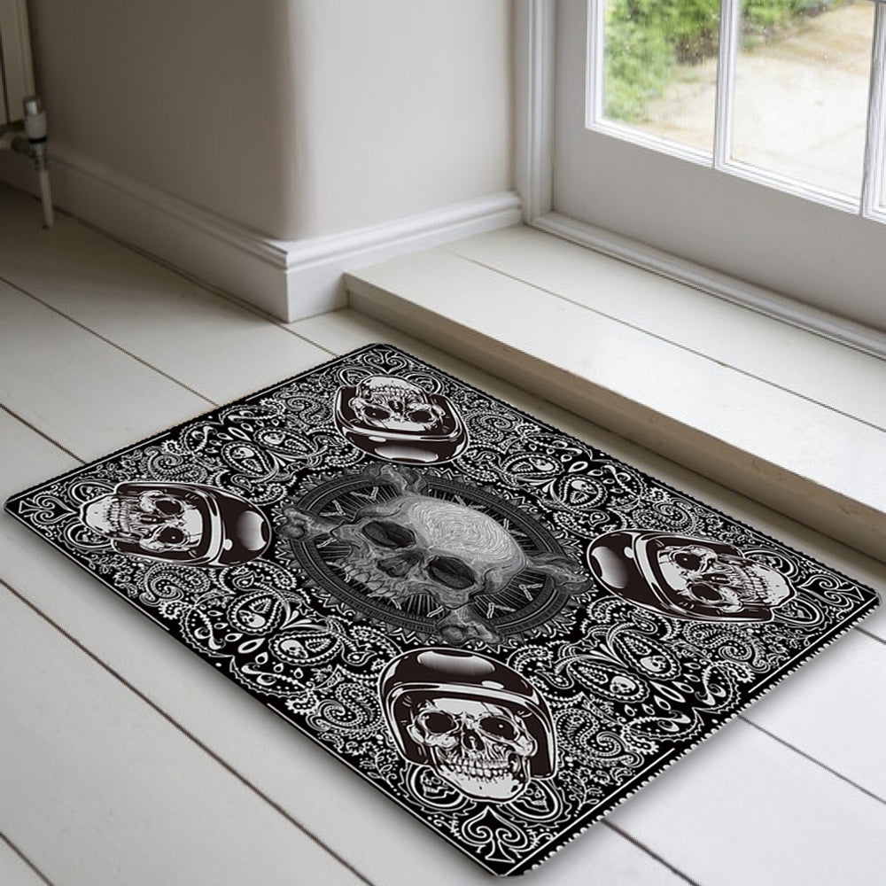 Svart Dörrmatta Med Biker Dödskallar