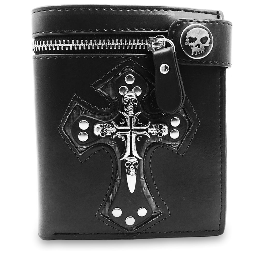 Svart Plånbok Dödskalle Kors