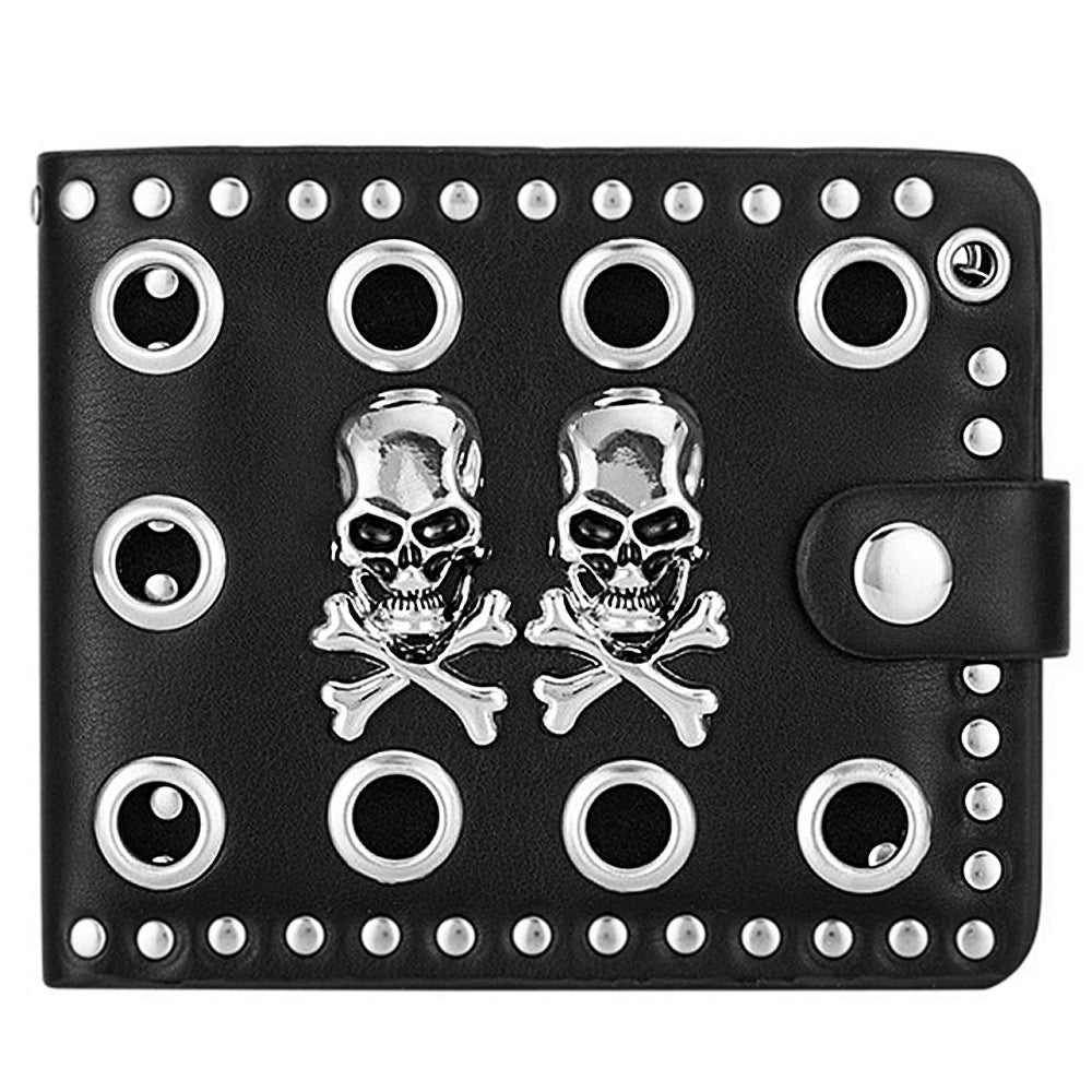 Svart Plånbok Läder Med Dödskallar