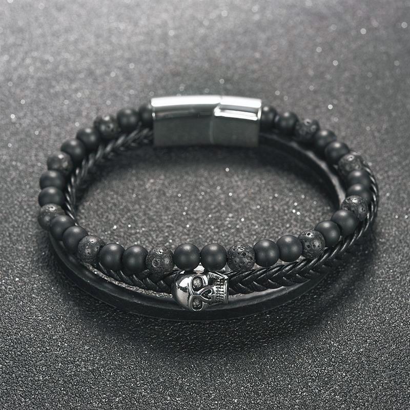 Svart Läderarmband Kranium