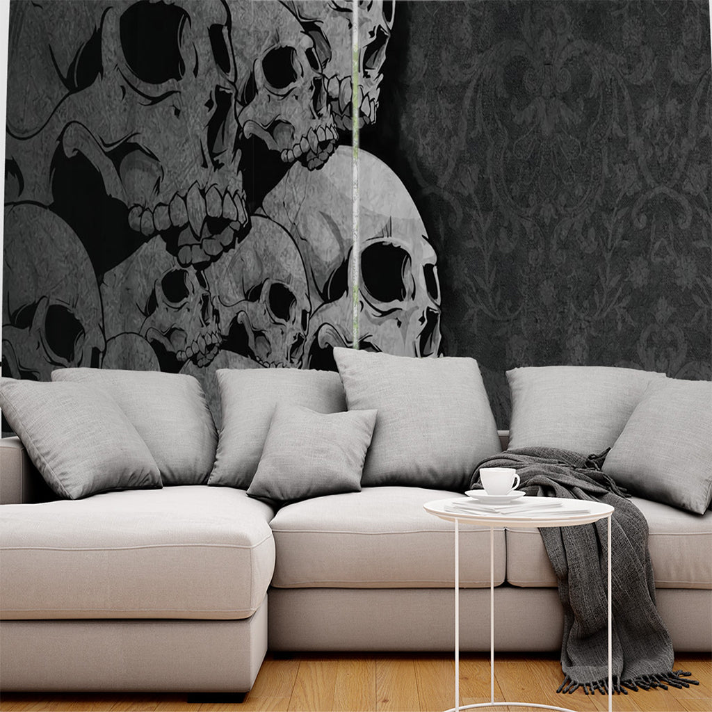 Svarta Gardiner Med Vita Skallar