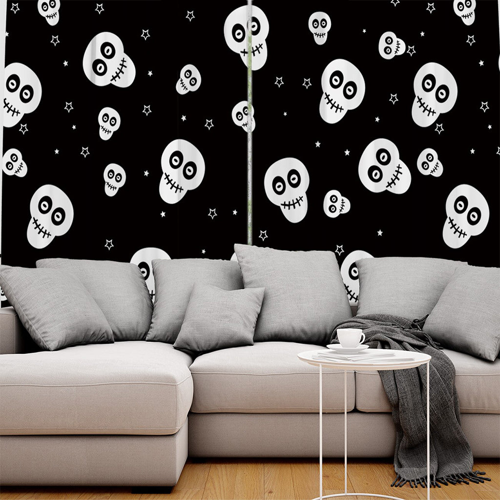 Svarta Gardiner Vita Dödskallar