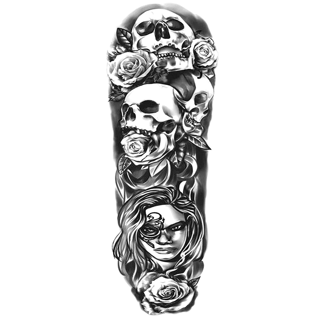 Temporär Sleeve Dödskallar Och Rosor
