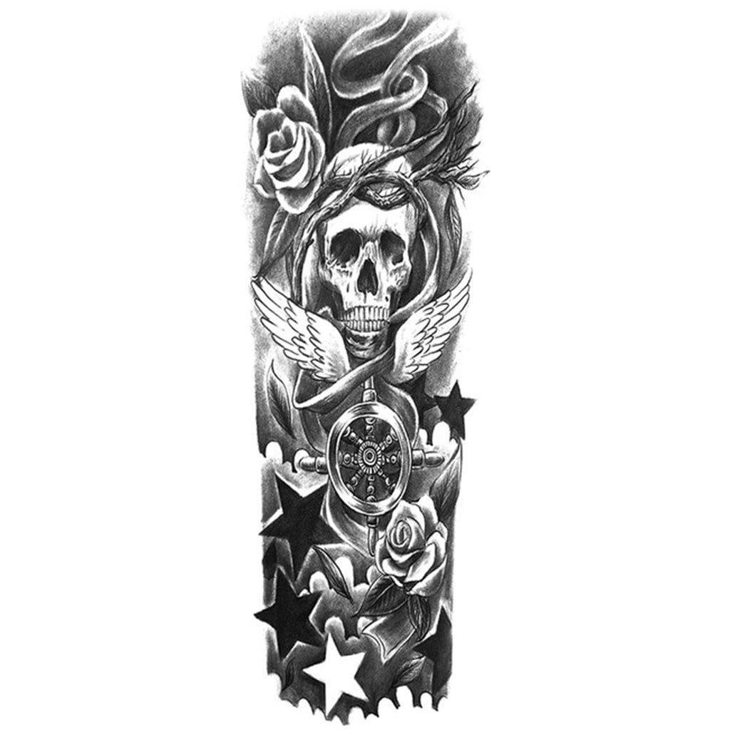 Svartvit Temporär Sleeve Med Dödskalle