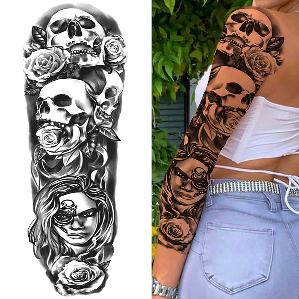 Tillfällig Sleeve Dödskallar Och Rosor