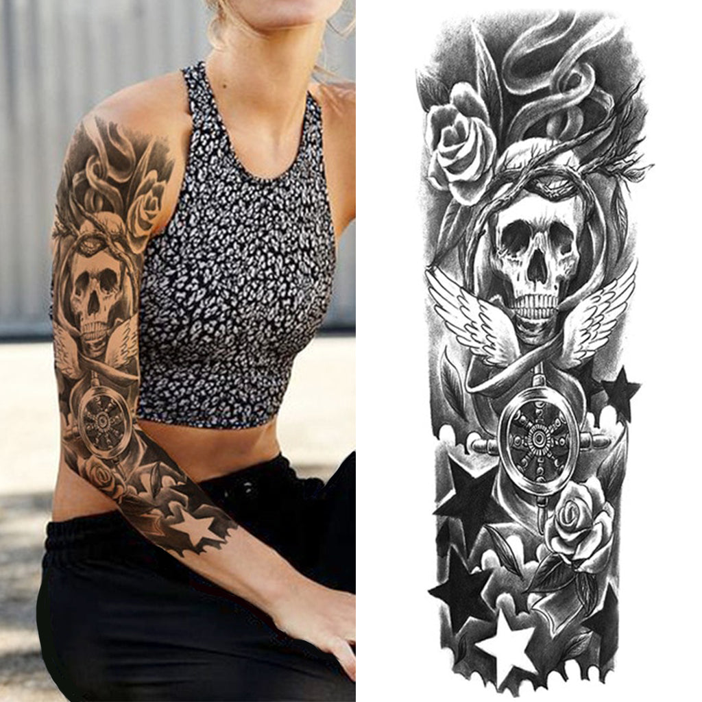 Svartvit Tillfällig Sleeve Med Dödskalle